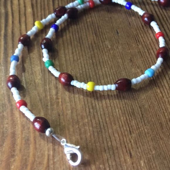 Wood Beaded White Ladies Necklace, Handmade Ladies Necklace - Picture 7 of 7